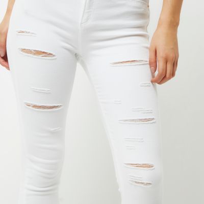 Petite white ripped Molly jeggings